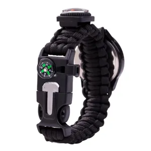 Outdoor survival paracord watch with compass flint whistle multi-functional emergency gear
