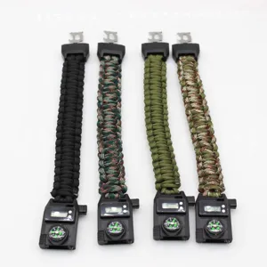 Multifunctional outdoor survival paracord bracelet featuring electronic watch and compass.