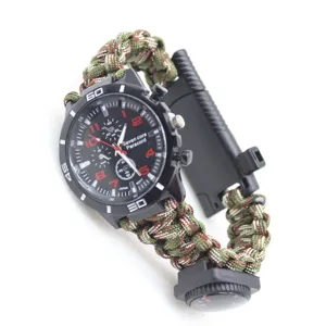 Tactical Paracord Survival Watch Quartz Outdoor Multi-functional Watch with Compass