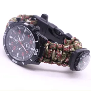 Outdoor Survival Parachute Cord Watch Bracelet Multi Function Woven Survival Bracelet with Compass and Flint