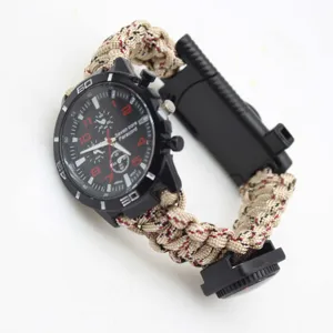 Outdoor survival paracord watch quartz tactical multi-function wrist watch detail view