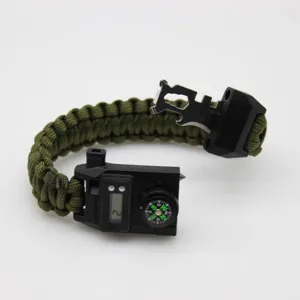 Multifunctional outdoor survival paracord bracelet with electronic watch and compass.
