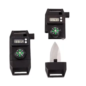 Multifunctional outdoor survival paracord buckle with compass watch and mini blade tool.