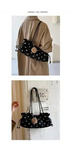 Korean retro polka dot shoulder bag autumn winter large capacity casual tote bag for women