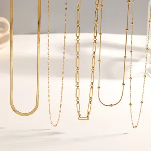 18K Gold Plated Stainless Steel Chain Necklace Minimalist Titanium Steel Naked Necklace For Women High Quality Jewelry