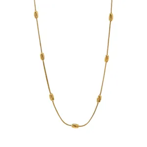 Minimalist 18K gold plated stainless steel snake chain necklace with dainty beads design.