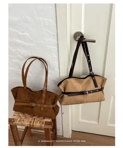 Retro suède shopper tas voor dames, grote Maillard stijl handtas voor de herfst dagelijks.