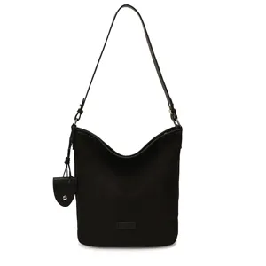 Black shoulder bag women large capacity bucket bag casual tote handbag fashion commuter bag