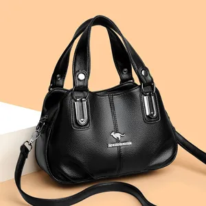 Sac à main en cuir noir pour femme, élégant sac porté épaule et bandoulière quotidien.