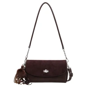 Bolso bandolera de ante marrón oscuro mujer elegante bolso cruzado de cadena con pompón