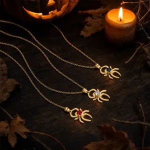 Halloween Stainless Steel Spider Jewelry Set For Women Punk Gothic Rhinestone Necklace Earrings Gothic Party Accessories