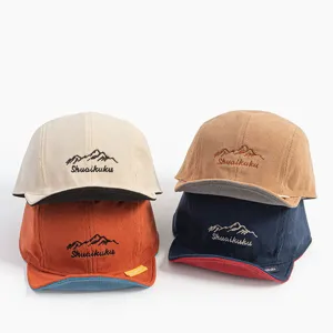 Kids Corduroy Baseball Cap Embroidery Mountain Pattern Sun Hat Adjustable Peaked Cap For Boys Girls Fall Winter Sports Outdoor Hat