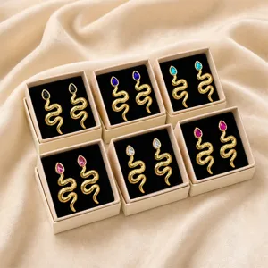 Vintage Stainless Steel Snake Stud Earrings For Women Retro Animal Shape Drip Oil Rhinestone Jewelry Gift Accessories