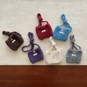 Sac Bandoulière Mini Tricot Fait Main Jolie Sac Téléphone Couleur Bonbon Style Hiver