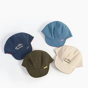 Kids corduroy baseball cap with mountain embroidery, stylish four-season duckbill hat for children
