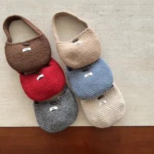 Koreanische Minimalistische Acryl Gestrickte Mini Handtasche Für Kinder Mädchen Einfarbig Weiches Garn Hornknopf Kinder Tragbare Tasche