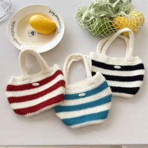 Korean fashion striped knitted handbag for kids, cute baby styling tote bag autumn.
