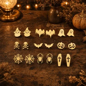 Halloween Gold Stainless Steel Stud Earrings Spooky Ghost Pumpkin Bat Spider Web Cross Skeleton Skull Gothic Earrings Unisex Jewelry