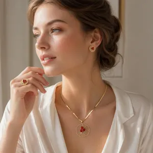 French vintage fan-shaped flower three-stone necklace earrings ring jewelry set for women