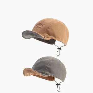 Kids corduroy baseball cap with cute embroidery and adjustable drawstring. Comfortable spring autumn hat.