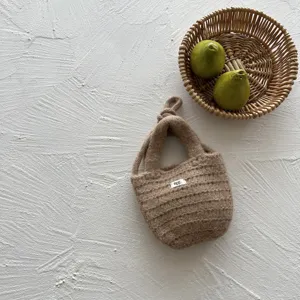Handmade wool knit children small bag toddler winter fashion cute solid color coin purse