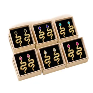 Retro gold snake stud earrings for women with colorful teardrop gemstones, nicher design.