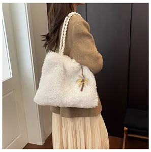 Chic bolso de mano de felpa esponjosa otoño invierno para mujer bolso de hombro.