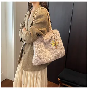 Bolso tote de felpa esponjoso otoño invierno para mujer bolso de hombro elegante suave.