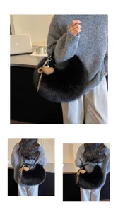 Sac à bandoulière en peluche noire sac nuage duveteux sac à main fausse fourrure hiver.