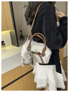 Autumn winter fluffy plush crossbody bag for women fashion shoulder pillow bag with charm