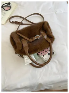 Autumn winter plush furry crossbody bag cute soft pillow handbag casual fuzzy shoulder purse for women
