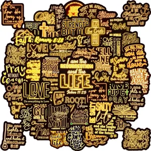 50pz Adesivi Bibbia Cristiana Versetti Impermeabile Nero Oro Diario Laptop Decorazioni