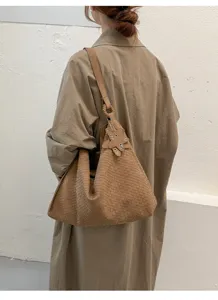 Dames vintage geweven schoudertas retro casual shopper tas stijlvolle handtas mooi