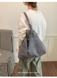 Dames Geweven Schoudertas Retro Casual Woon-werkverkeer Crossbody Tas PU Lederen Tote