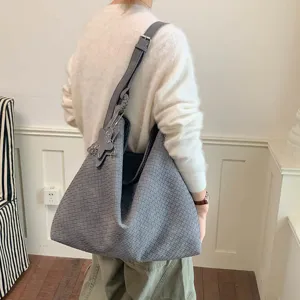 Geweven schoudertas voor dames retro trendy shopper tas grote capaciteit handtas casual