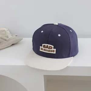 Gorra de béisbol de ala plana de algodón lavado colorblock para niños, estilo coreano primavera.