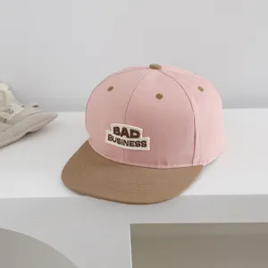 Gorra de béisbol plana rosa y marrón para niños, sombrero de algodón bordado elegante.