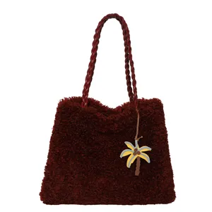 Bolso tote de felpa de otoño invierno para mujer, bolso de hombro suave y elegante.