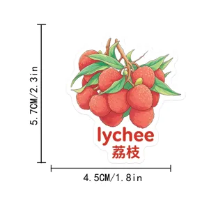 Cute lychee fruit cartoon sticker detail shot, waterproof vinyl sticker for journal and craft.