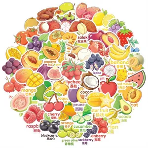 50pcs cute fruit English stickers waterproof cartoon laptop diary scrapbooking decals