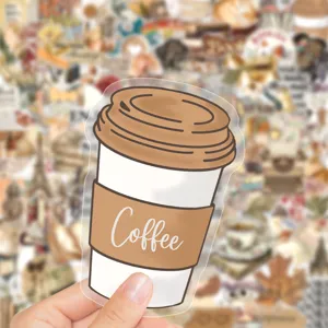 Adesivo impermeabile tazza di caffè vintage per diario, valigia e decorazione.