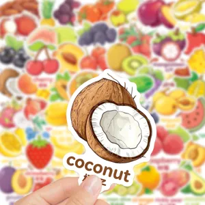 Cartoon fruit English coconut sticker waterproof diary decoration DIY craft cute laptop decal 1pc
