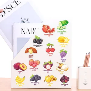 Cartoon fruit stickers with English and Chinese names, ideal for diary and DIY decor.