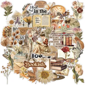 Vintage reading stickers pack, waterproof transparent decorative decals for journal.