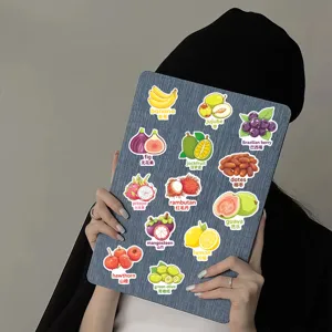 Detailed view of bilingual cartoon fruit stickers, perfect for DIY journaling and decoration.