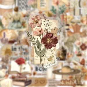 Vintage botanical pressed flower sticker, transparent waterproof journaling decal.