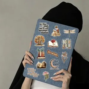 Vintage reading waterproof aesthetic stickers for journaling, laptop, and luggage decoration.