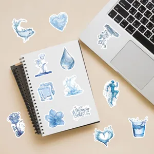 Set di adesivi estetici con acquerello acqua blu per laptop telefono decorazione impermeabile