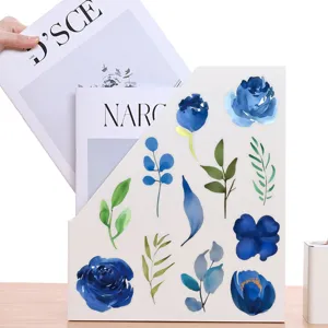 Blue watercolor flower PET stickers for DIY desktop aesthetic transparent decor art items