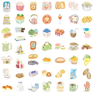 Cute transparent watercolor food stickers, healing aesthetic waterproof DIY decals for journal.